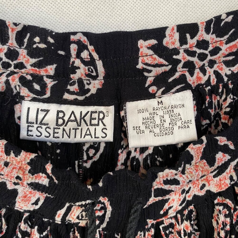 Vintage Liz Baker Essential Black Patterned Gypsy Pleated Maxi Skirt Size M - Picture 3 of 8